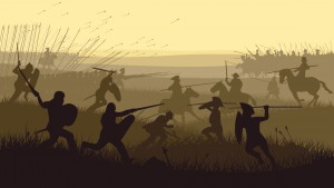 Abstract illustration of medieval battle.